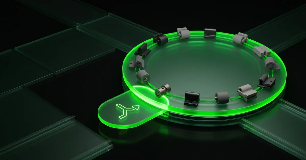 Green glowing circular track on dark glass for estimated delivery date optimization for peak season