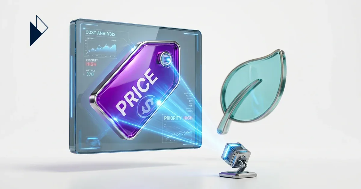 A $499.99 silver cube and green glass cube show AI Price Bias in Ecommerce: Why LLMs Ignore Sustainability Value.