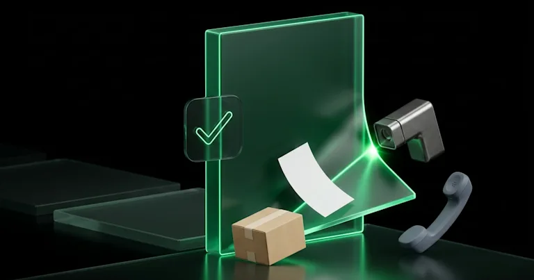 A green glowing path scans items to a monitor with icons, detailing Branded Tracking Pages