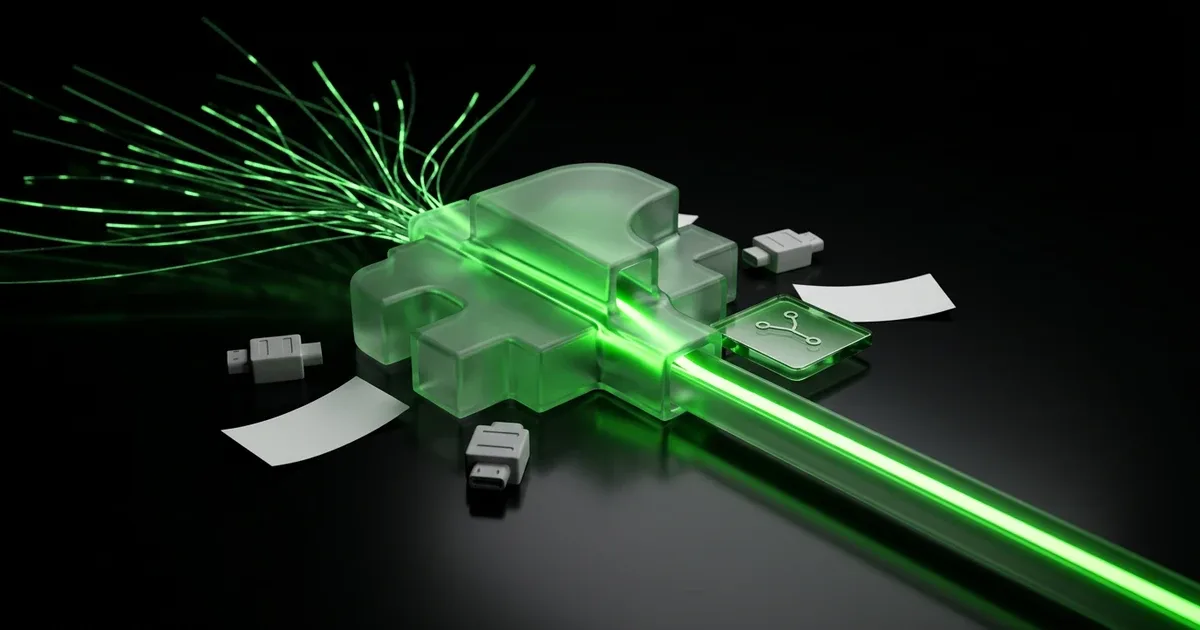 Glowing green fiber optics and a glass key show why AI chatbots fail at WISMO without normalized carrier
