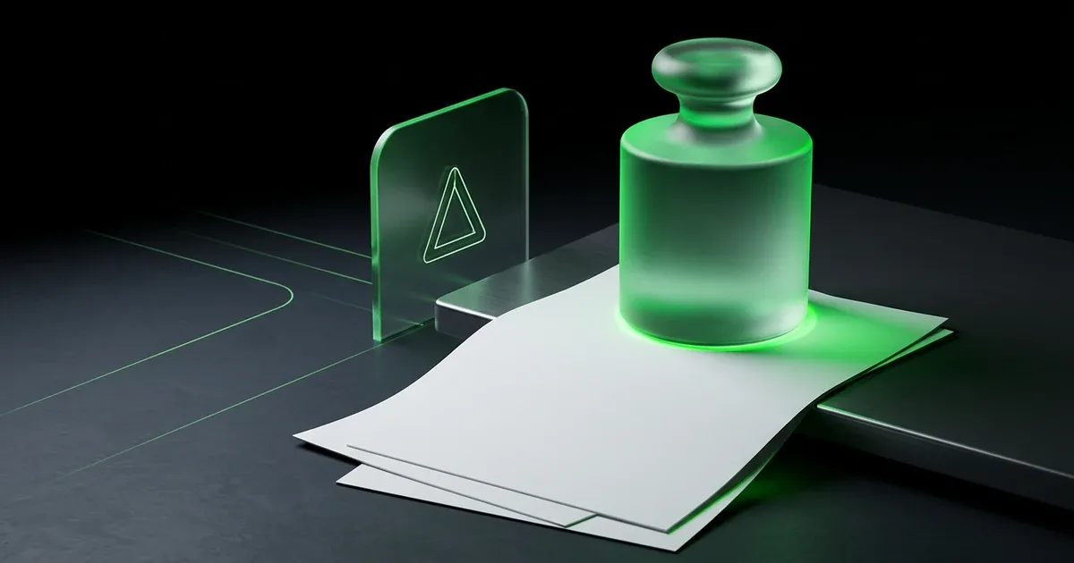 A glowing green weight sits on paper for Parcel Audit: How Finance Teams Verify Shipping