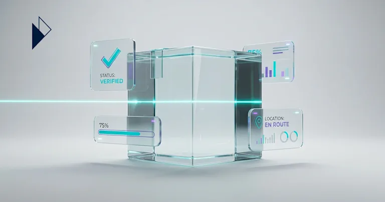 Glass cube with cyan holographic status panels for How to Reduce WISMO Queries by 70% | E-commerce Playbook.