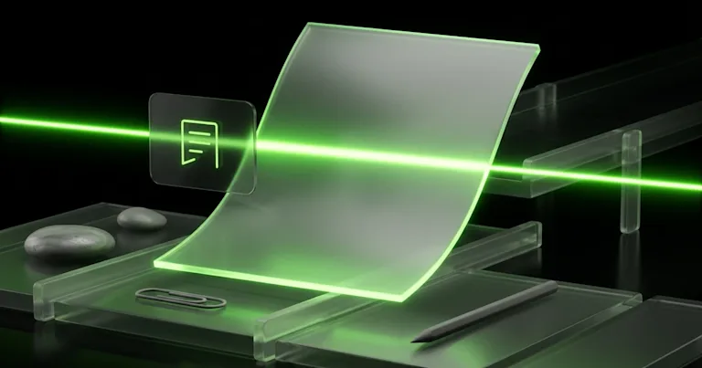 A green laser scans a curved glass sheet, showing how to monitor AI visibility for your e-commerce