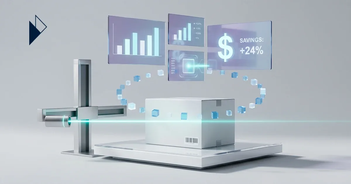 Blue data charts float over a scanned white package for Last-Mile Delivery Analytics: Top E-commerce Solutions for 2026.