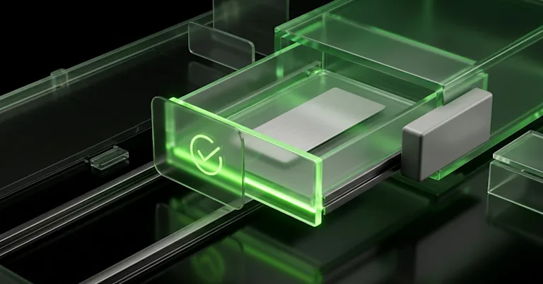 A green glass drawer with a glowing checkmark shows Delivery Date Prediction Lifts Live Shopping
