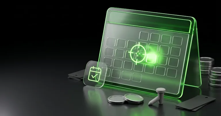 A glowing green calendar with a target marks a Perform.AI vs 17TRACK: delivery promise