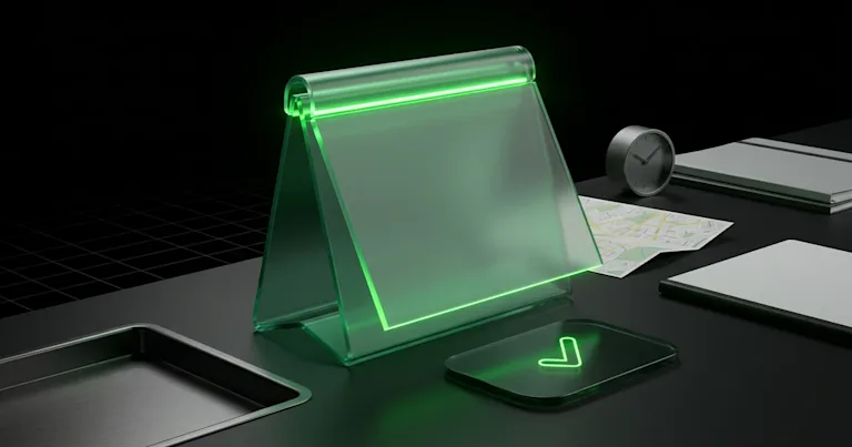 Glowing green desk stand for Perform.AI vs AfterShip: Carrier and Delivery Performance Reporting on a dark