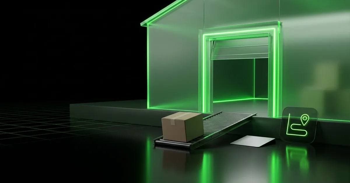 A box rests on a conveyor at a glowing green warehouse for Perform.AI vs ClickPost