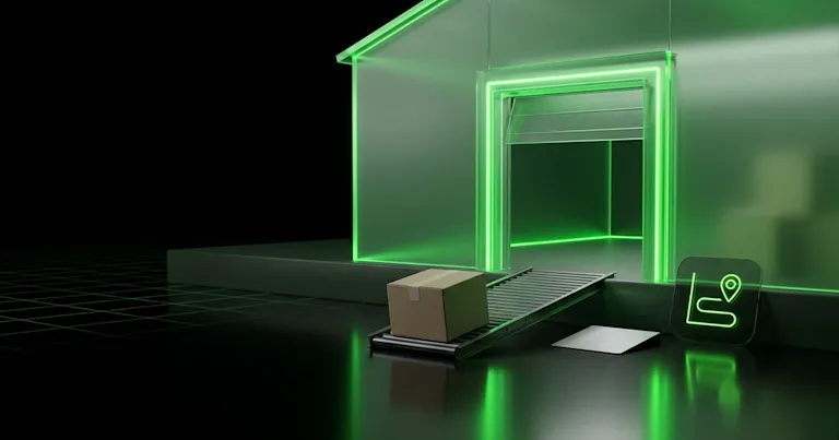 A box rests on a conveyor at a glowing green warehouse for Perform.AI vs ClickPost