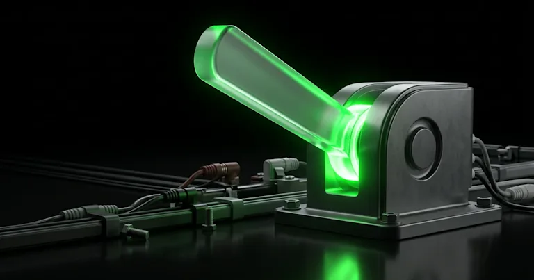 A glowing green lever on a dark mechanical base for Perform.AI vs Narvar: Tracking