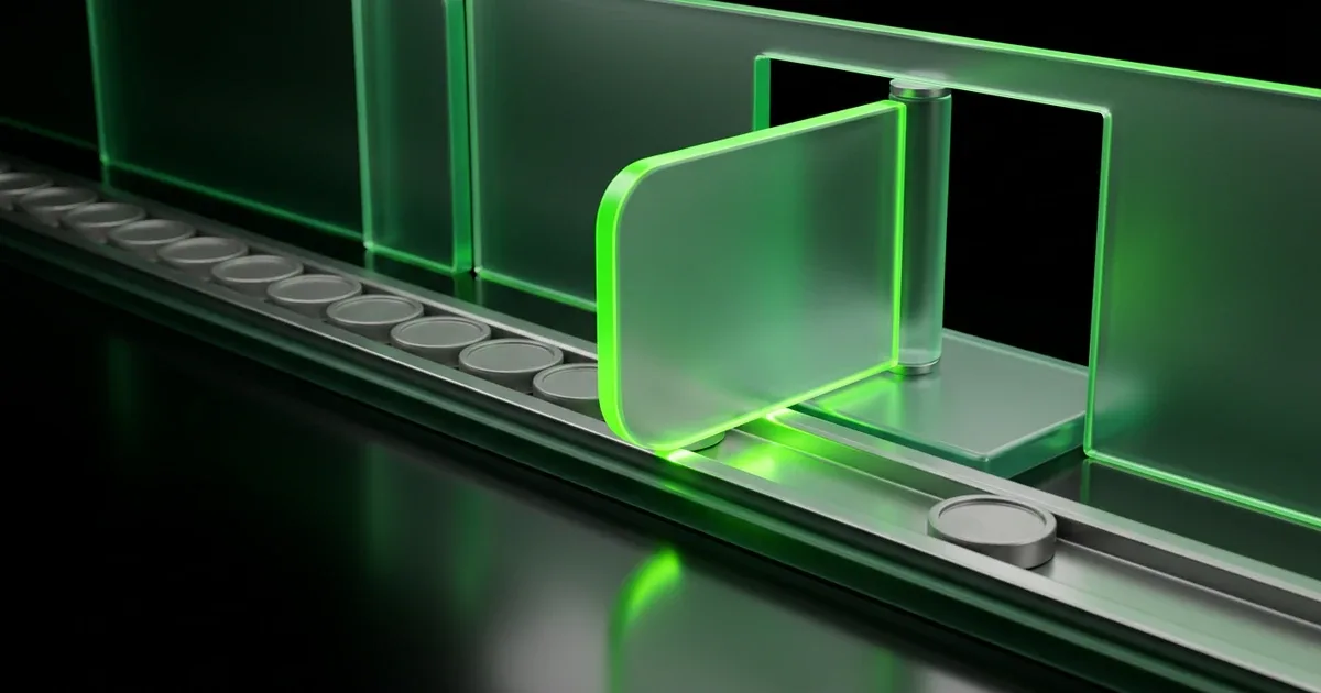 Glowing green gate filters discs on a track for AI Search Visibility Metrics KPIs