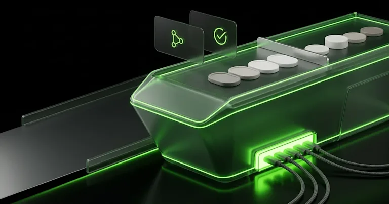 A green glowing tech console beside cables for AI Visibility Tracking: Perform.AI vs Semrush