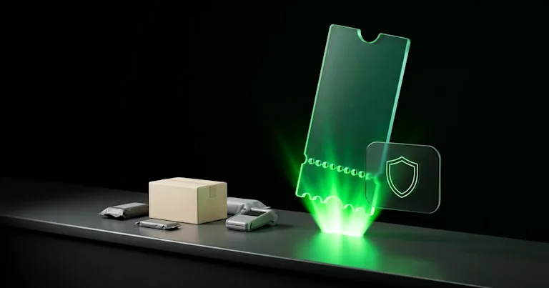 Packages sit by a glowing green ticket for Post-Purchase Email: Where Shoppers Notice