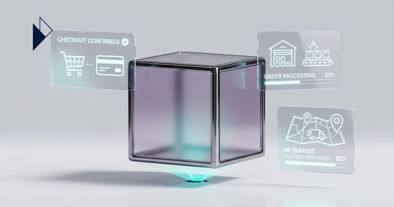 Digital panels for Post-Purchase Behavior: Why Customers Buy Again (or Don't) orbit a floating purple glass cube.