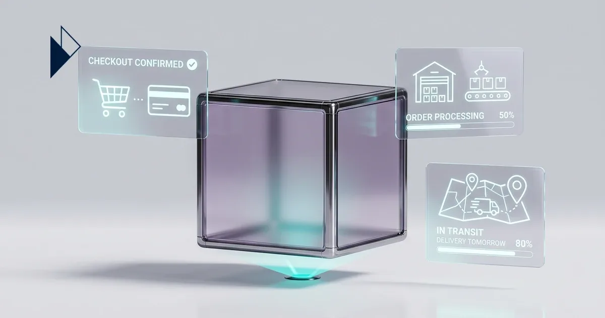 Digital panels for Post-Purchase Behavior: Why Customers Buy Again (or Don't) orbit a floating purple glass cube.