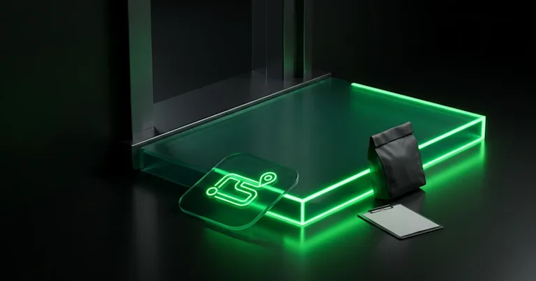 A black bag and route icon on neon steps show how to prove a 30-minute delivery promise in quick