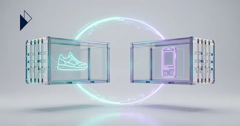 Neon sneaker and phone in glass containers for E-Commerce Recommerce & P2P Returns: Reverse Logistics Strategy.