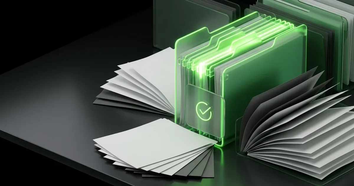 A glowing green folder shows how to stop manually pulling daily logistics reporting data beside paper