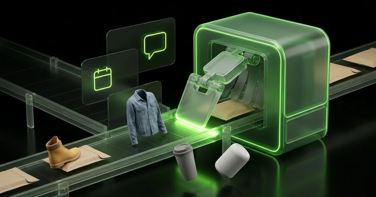 A green-glowing transparent machine and conveyors with items and icons for Carrier Performance