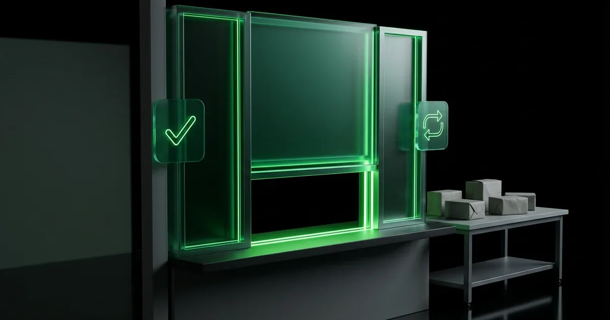 Packages sit by a green neon pickup window for Answer Engine Optimization: What Agentic Commerce Asks of Order