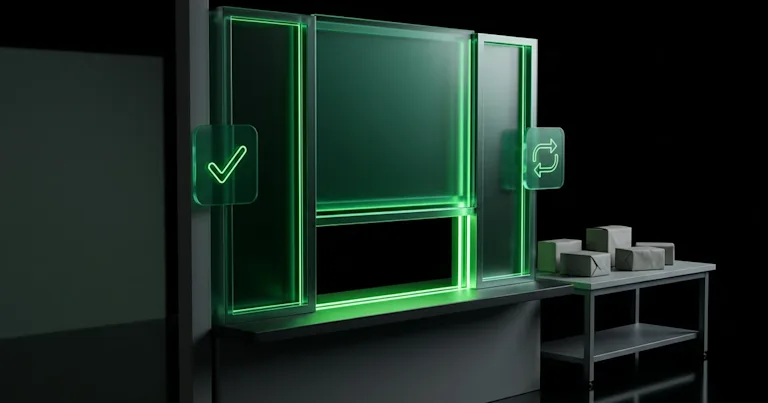 Packages sit by a green neon pickup window for Answer Engine Optimization: What Agentic Commerce Asks of Order