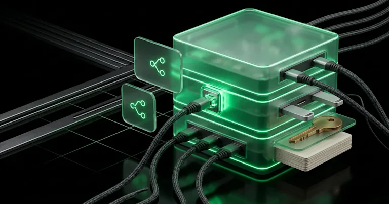 A glowing green modular system, central to AI Visibility Integrations: Connecting Data to Shopify & GA4 (2026)