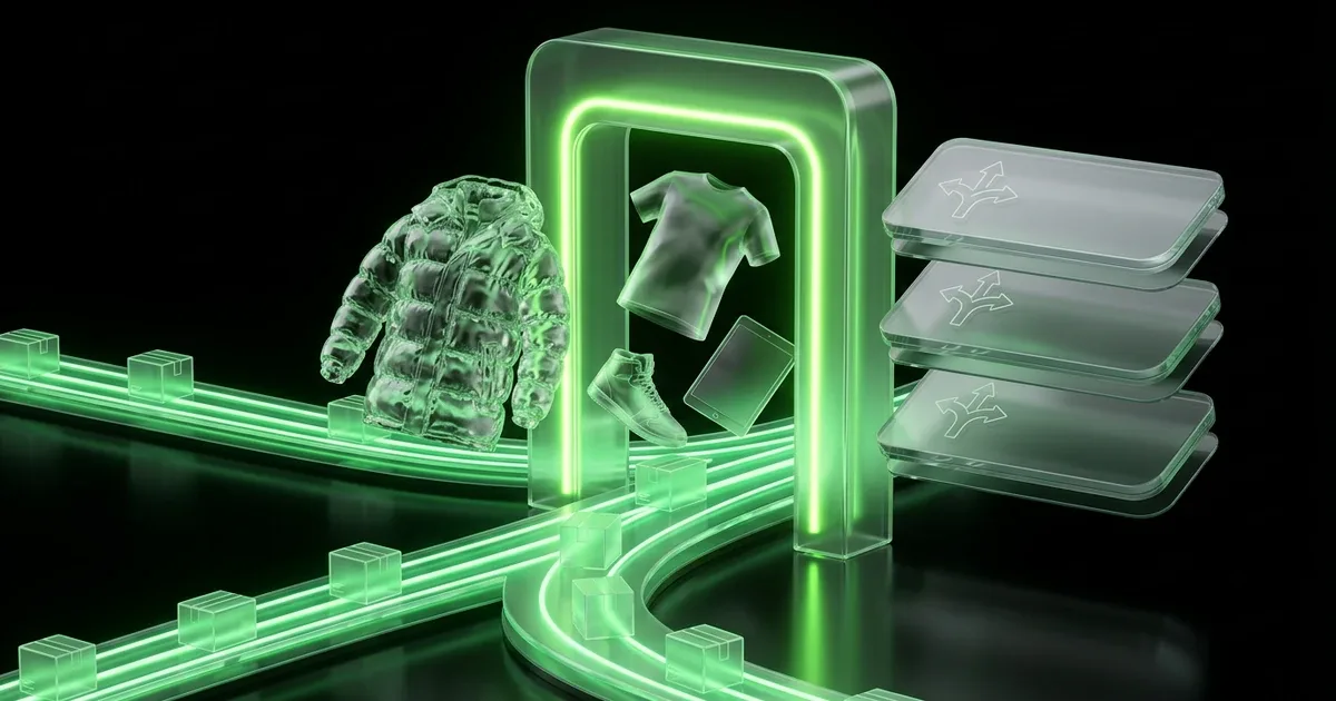 Translucent AI cube processes colorful incoming carrier data icons, outputting blue data streams to a server. Why AI Returns