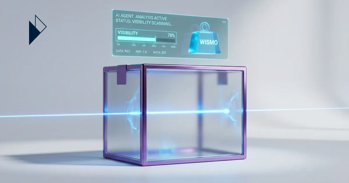 Abstract 3D visualization of customer service ticket icons dissolving into structured data streams — e-commerce WISMO and AI visibility article.