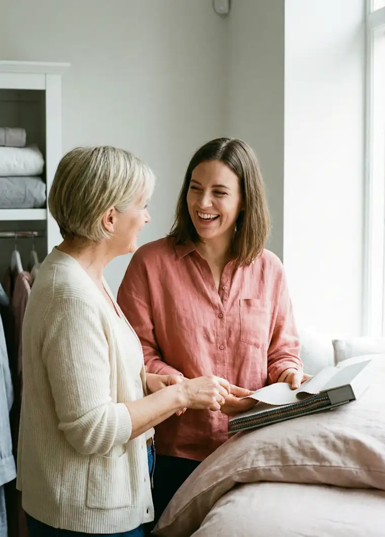 Deco & House-portrait-house textile-seller with client