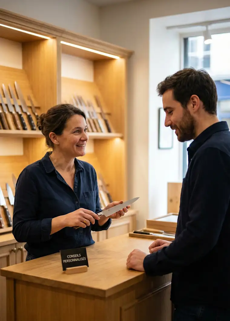 Retail-portrait-knifeshop-client with seller