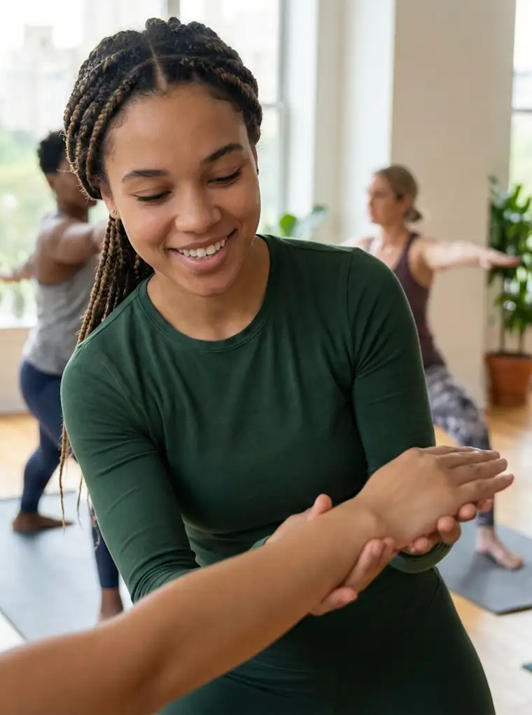 Beauty Wellbeing And Sport - Portrait - Sports Coach - Yoga Class Closeup