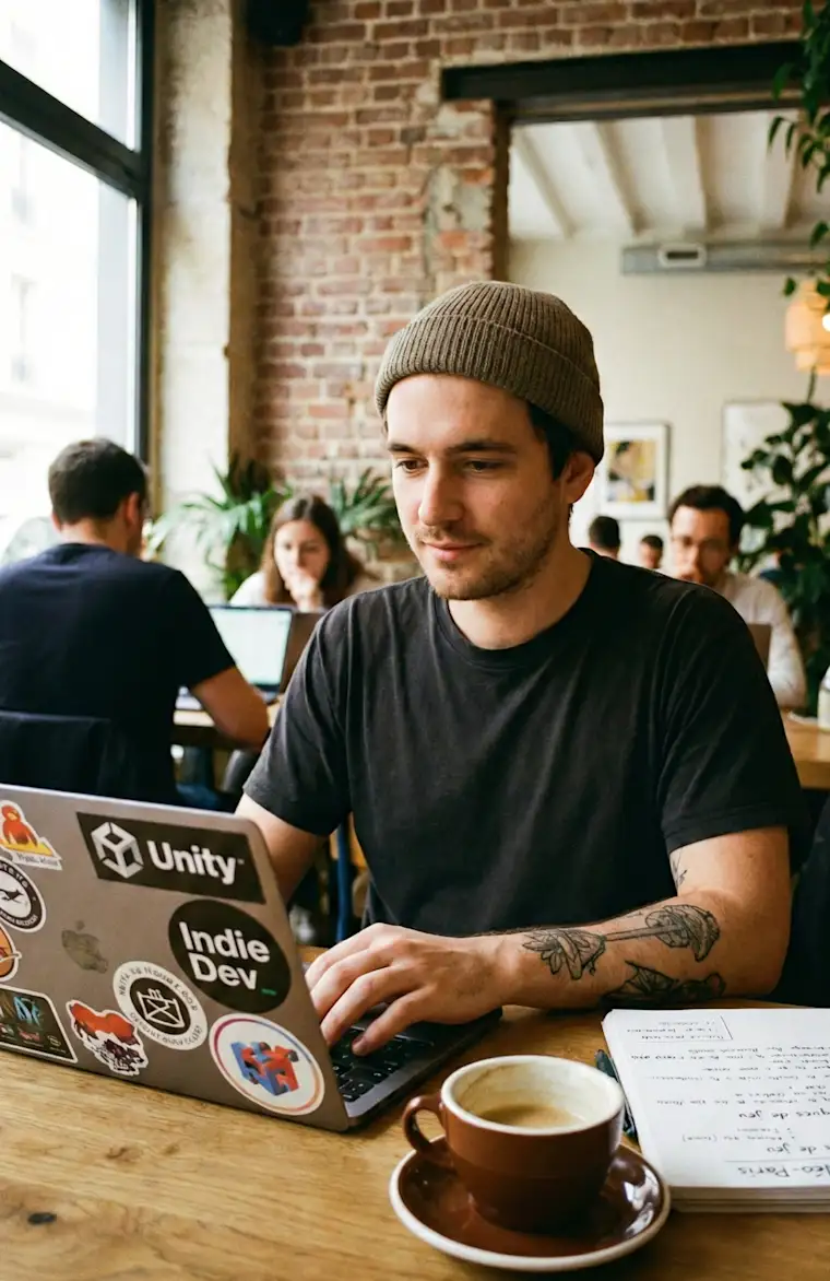 Tech&Digital-portrait-Video Games dev-working in cafey