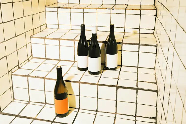 French Wine Shop - bottles on staircase