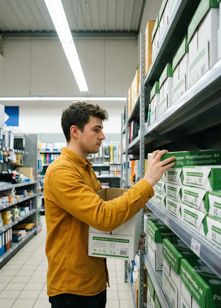 Retail-portrait-office supplies-client choosing