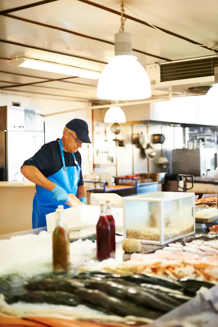 Food and Restaurants-portrait-fish shop-fr-owner and shop view