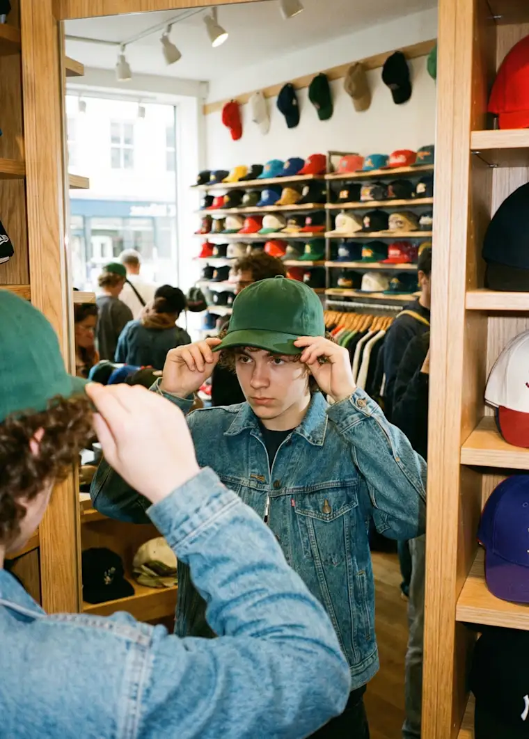 Retail-portrait- hats - trying cap