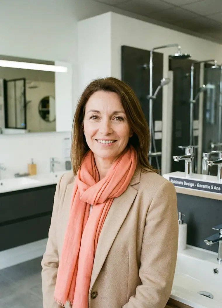 Deco & House-portrait-bathroom shop-seller facing camera