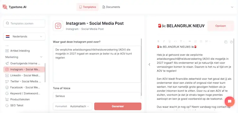 Typetone.ai voor ondernemers om social posts te creëren