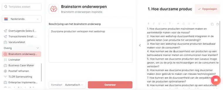 Met Typetone.ai kun je als ondernemer of freelancer onderwerpen brainstormen