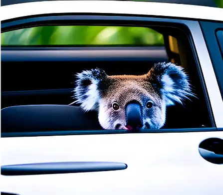 AI afbeelding van een koala in een auto met Canva