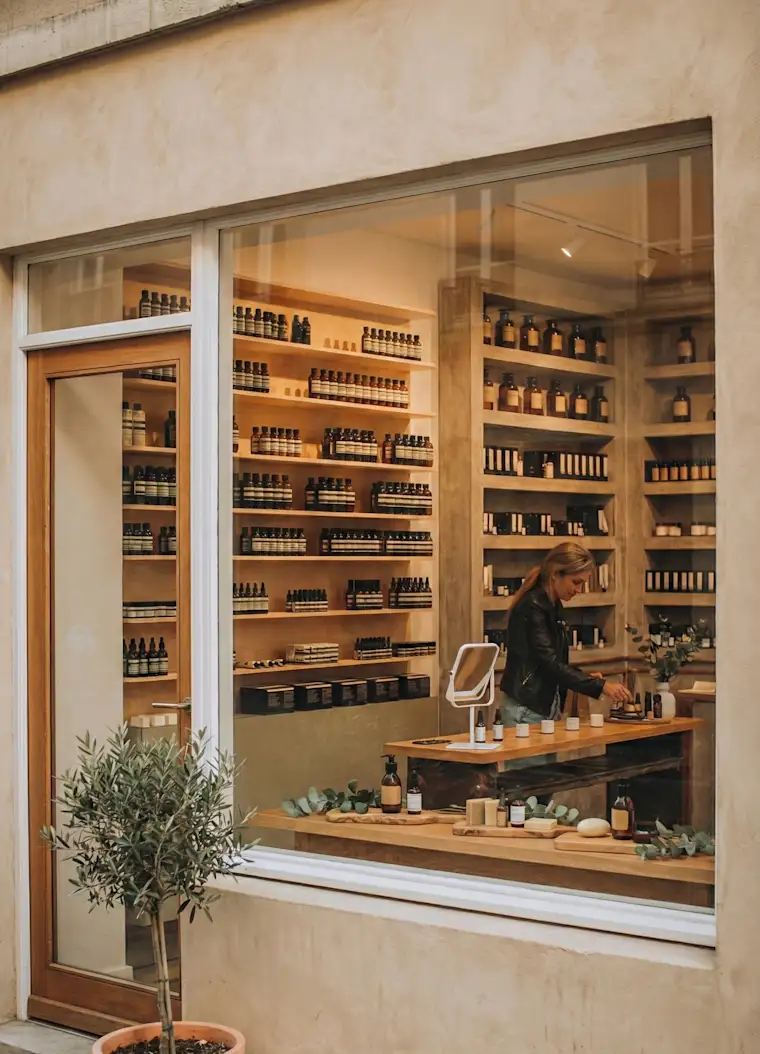 Beauty-portrait-cosmetics and soap shop-fr-shelves