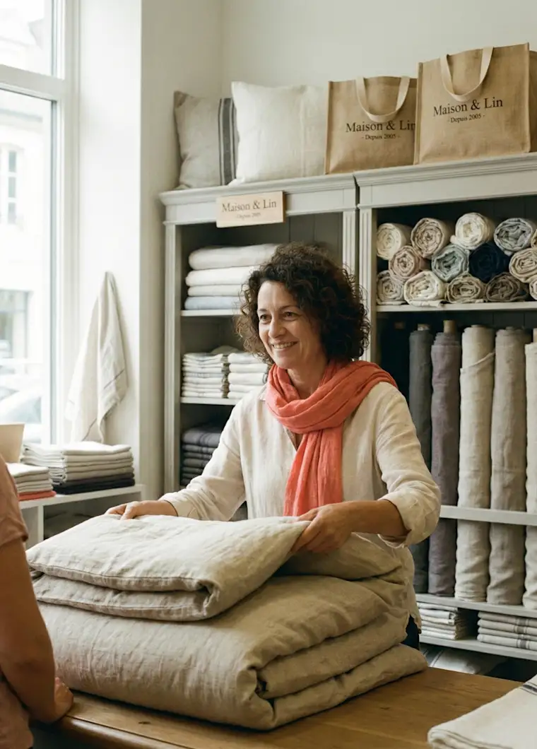 Deco & House-portrait-house textile-seller at cashdesk