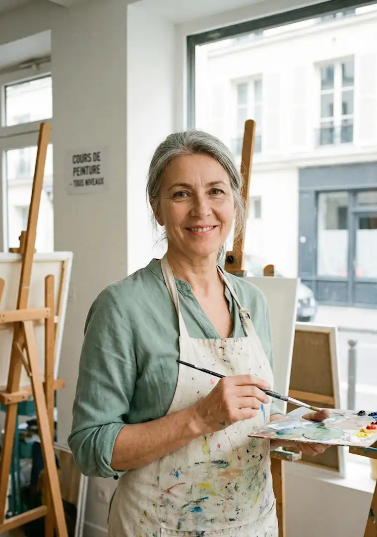 Arts Entertainment-portrait-arts teacher- painter facign camera