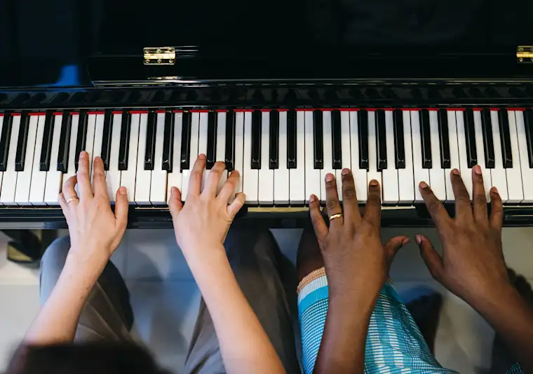 Arts And Entertainment - Landscape - Music Teacher - 4 Hands Playing Piano