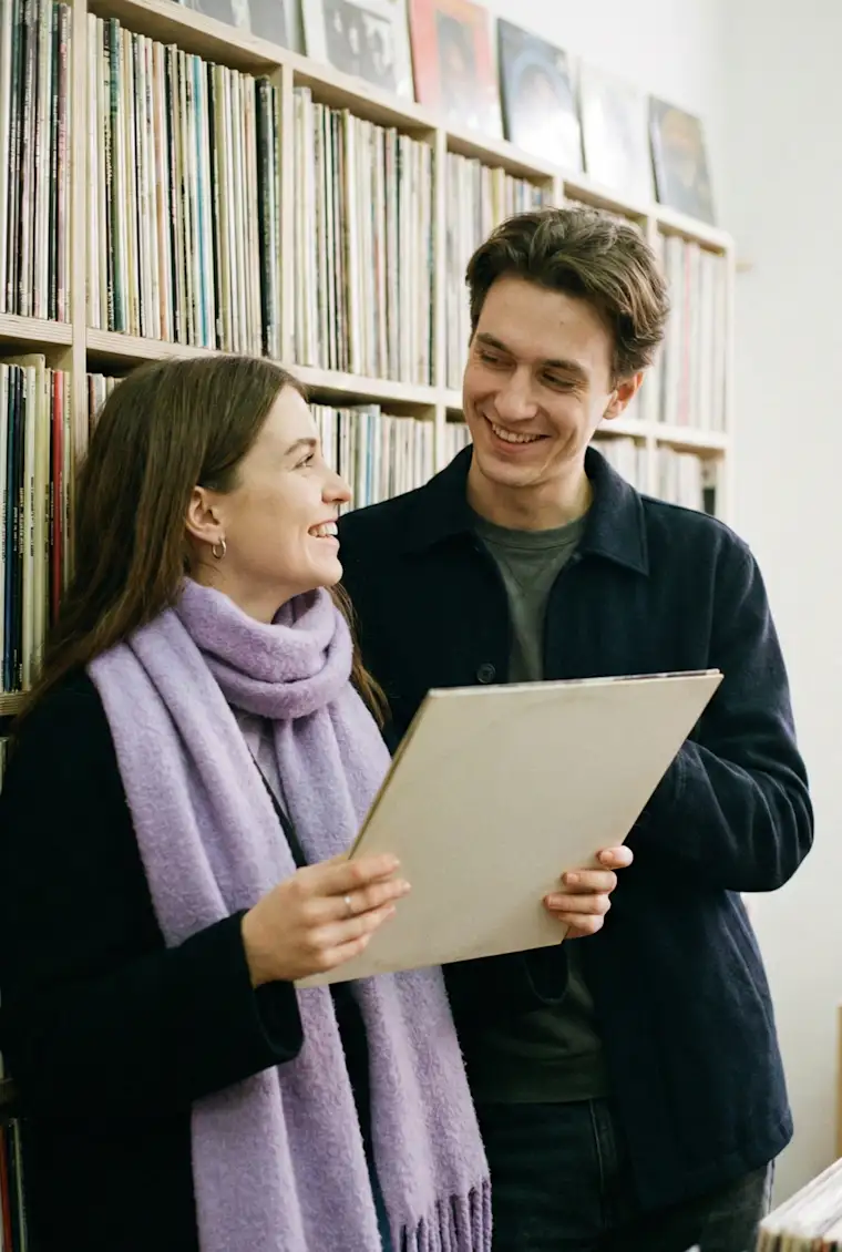 Arts Entertainment-portrait-record shop- couple in shop