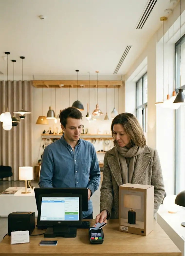 Deco & House-portrait-lamps-client paying