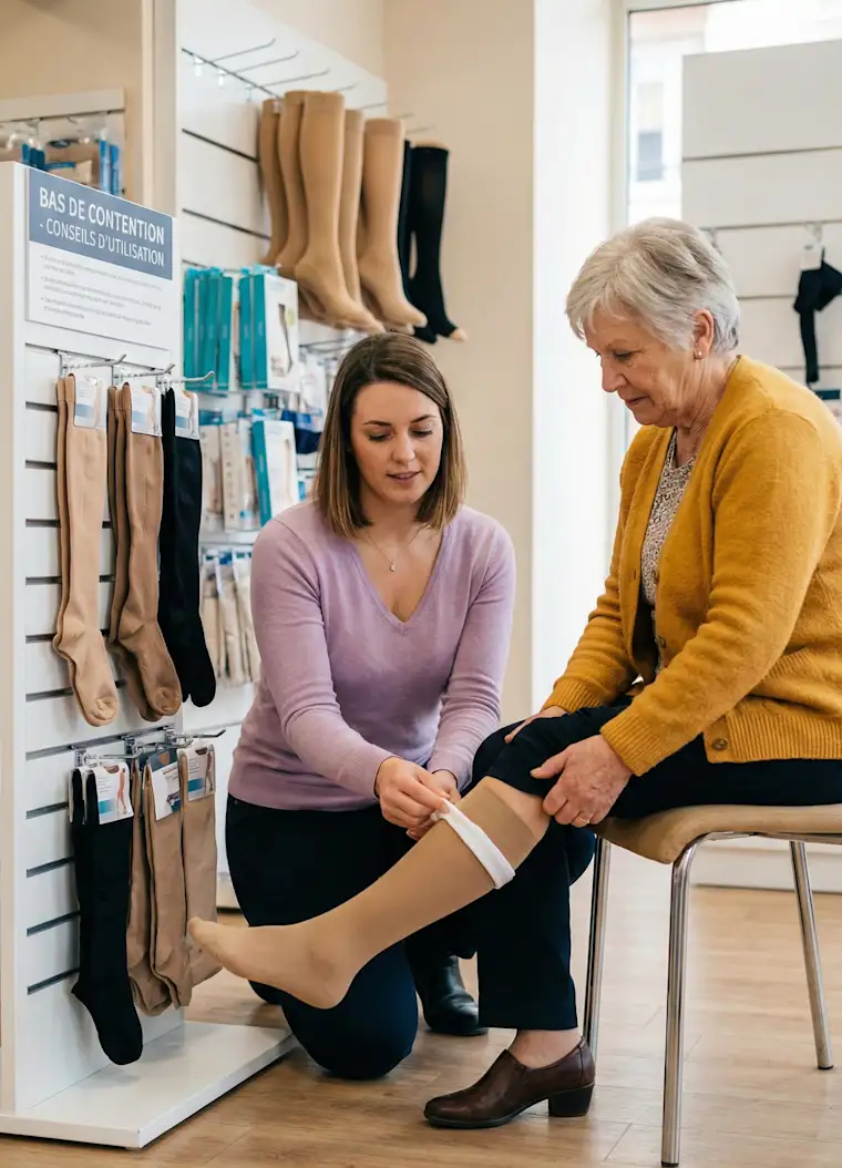 Health-portrait-medical shop-seller with client women