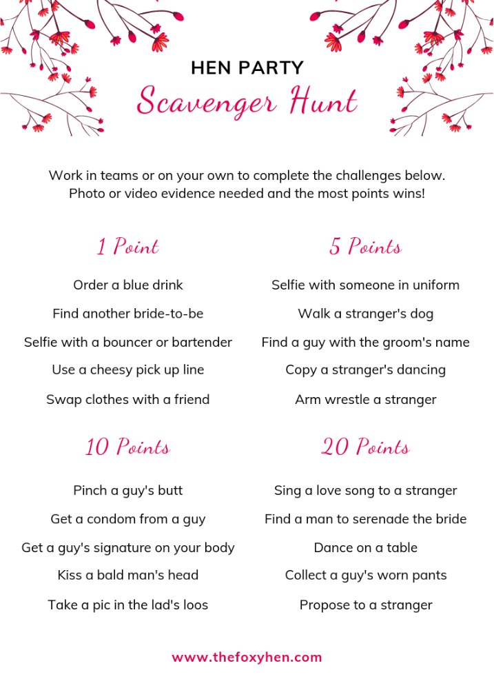 The Foxy Hen - Hen Party Scavenger Hunt Game 717