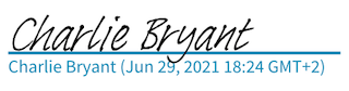 Charlie Bryant's signature dated 29 June 2021