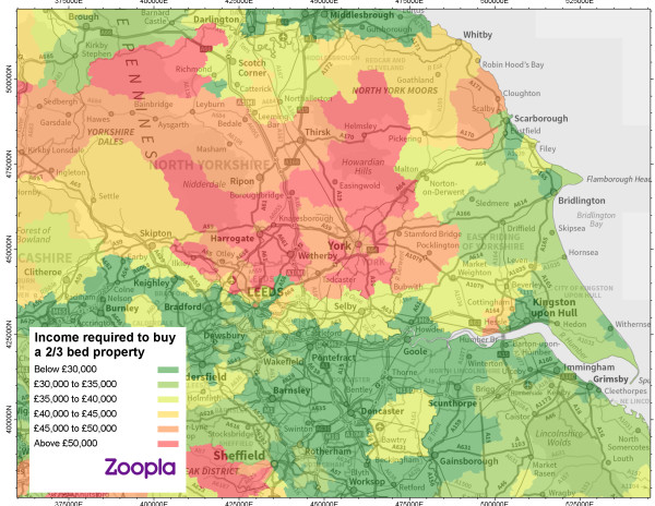 Heat map for first time buyer Yorkshire and Humber